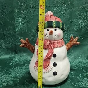 Vintage Sakura Snowman Cookie Jar Earthenware Decor Fiddlestix Snowman